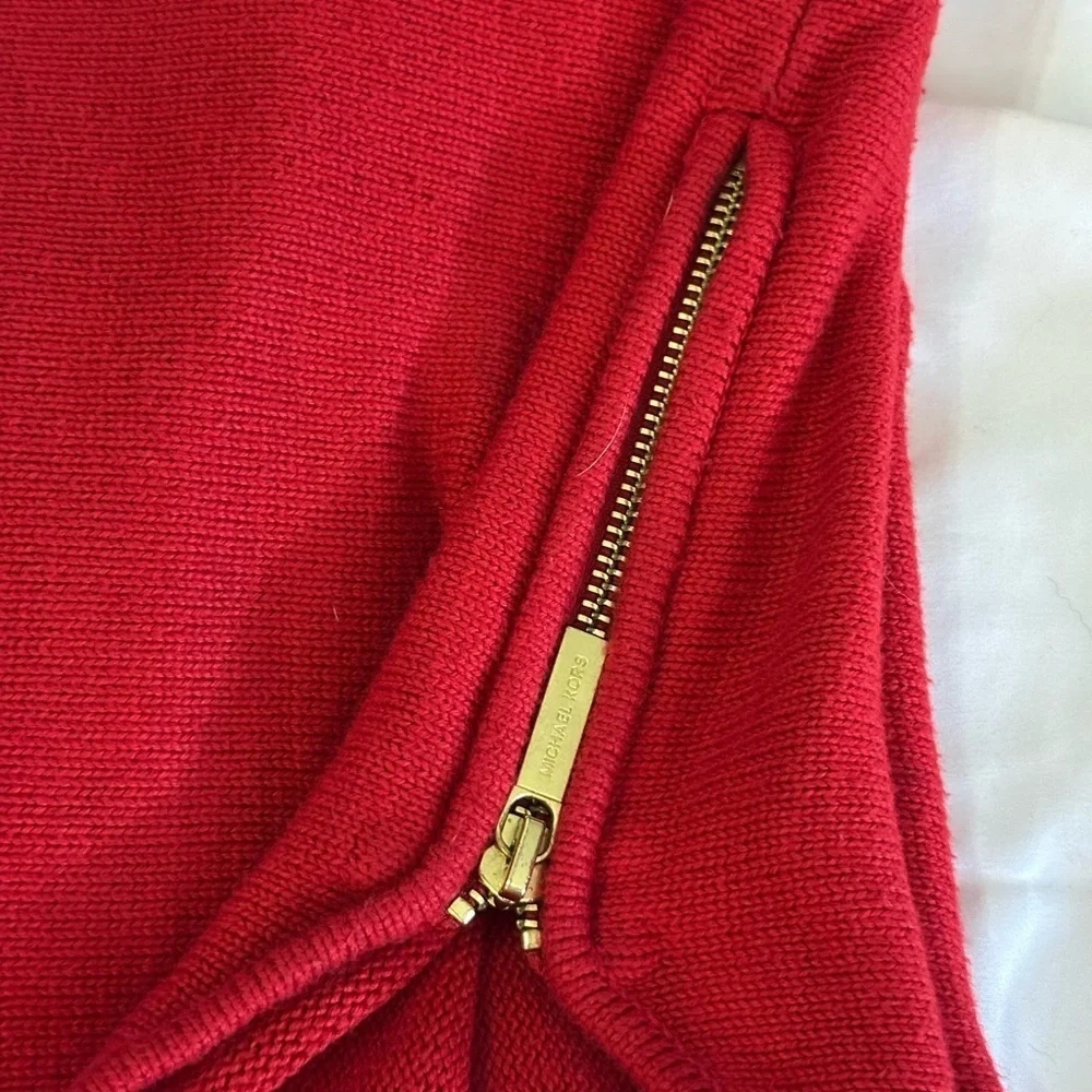 Michael Kors Red Knit Boat neck tunic Sweater Double Side Zippers Size M